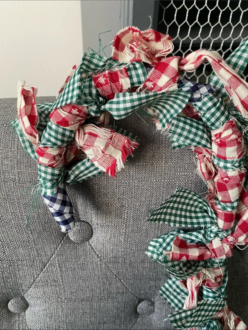 Christmas Red & Green Gingham Holiday Door Garland Candy Cane Shaped